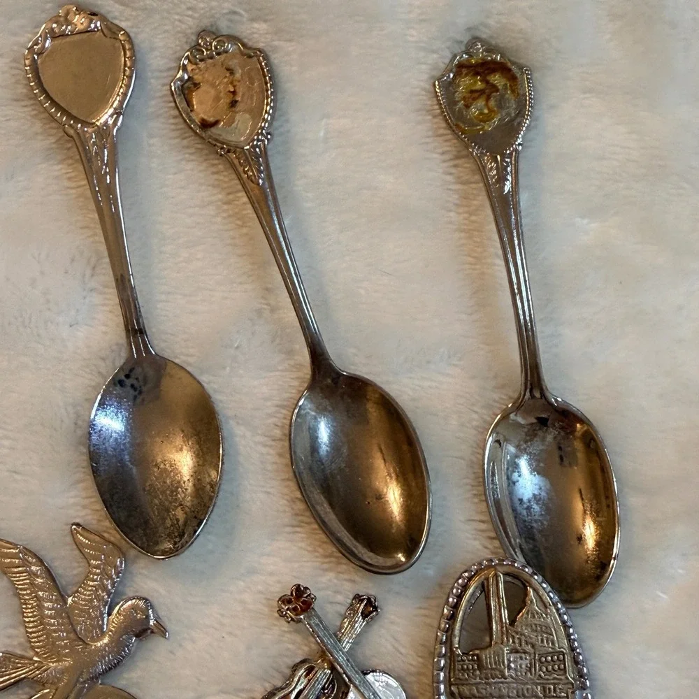 Vintage Souvenir Collector Spoon Lot 9pc Florida Nashville Kansas Oklahoma DC